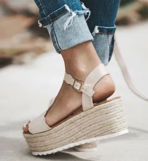 Ams Nude/Natural scalloped Espadrille Wedge thumbnail 4