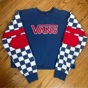 VANS BMX Crew Neck Checked Sleeve Cropped Sweatshirt Size S thumbnail 6