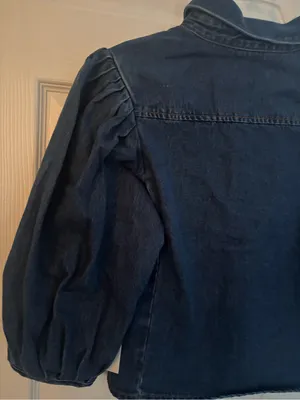 Oat New York Dark Blue Denim Puff-Sleeve Jacket, Size-Small thumbnail 13
