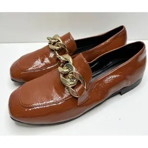 Blondo Sonny Waterproof Brown Patent‎ Chain Loafers Square Toe Shoes Size 5 thumbnail 4