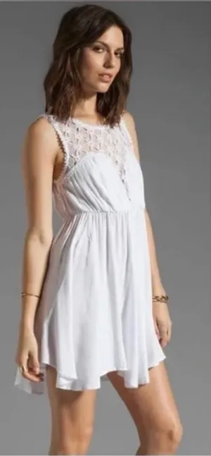 Free People White Crochet Lace Fit & Flare Boho Dress M Cottagecore Fairy thumbnail 1