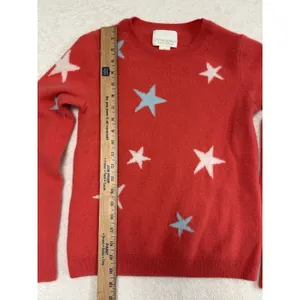 CYNTHIA ROWLEY 100% 2- PLY CASHMERE Sweater Coral Red Stars Embellished Sz‎ M thumbnail 5