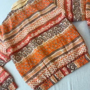 Oleg Cassini Vintage Silk Bomber Jacket Orange Geometric‎ Floral Print Small thumbnail 11