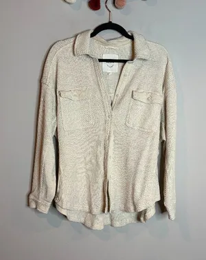 Aerie cream Lumberjill button down waffle shacket thumbnail 1