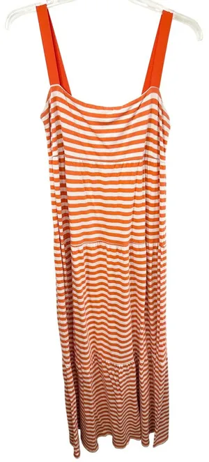 Old Navy Large Maxi Dress Orange White Striped Tiered‎ Sleeveless TN Vols 1595 thumbnail 1
