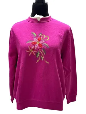 Kim Rogers Magenta‎ Floral Embroidered Sweatshirt L thumbnail 1