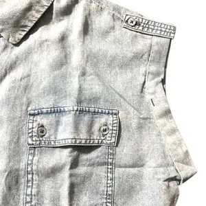 NWT BUFFALO DAVID BITTON Women's Medium Blue Shirt Soft Acid Wash Utility SS NEW thumbnail 3