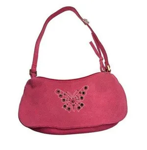 Faded Glory Pink leather side studded small Shoulder Bag with Butterfly Y2K thumbnail 1