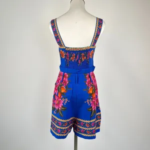 NWOT Farm Rio Linen Blend Floral Print Romper Size S thumbnail 7