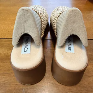 Steve Madden Raffia Platform Slide Sandals‎ Tan Woven Wedge size 37 Italy thumbnail 6
