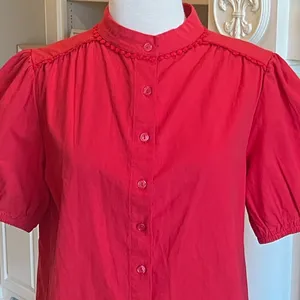 Red Cotton Puff Sleeve Blouse thumbnail 3