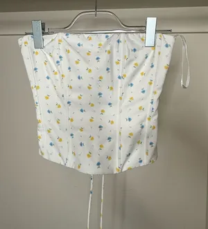 White Fox Boutique Floral Corset Top - White, Yellow, Blue thumbnail 1
