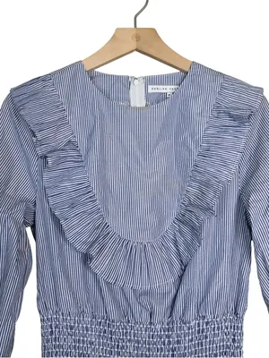 English Factory Women's M Striped Long Sleeve Smocked Waist Lined Mini Dress thumbnail 3