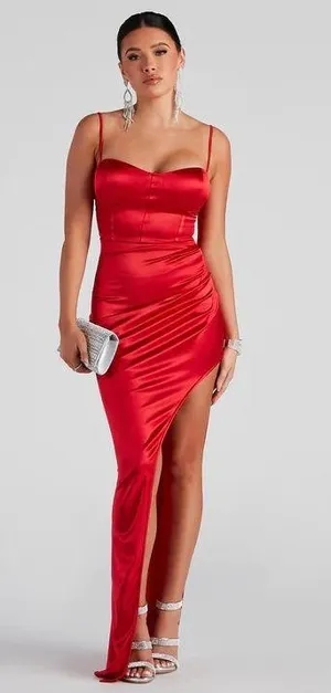 Satin Corset Dress With Slit thumbnail 1