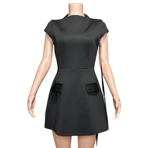 LEAU Cote Cap Sleeves Pocket Mini Dress, Black, Medium thumbnail 6
