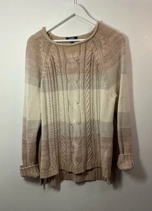 Chaps Ombre Cable Crew Sweater in Cream & Tan Size XL thumbnail 1