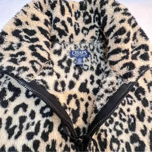 Chaps Ralph Lauren Leopard Fleece Vest Cozy Mob Wife Indie Sleaze Sz L Cabincore thumbnail 6