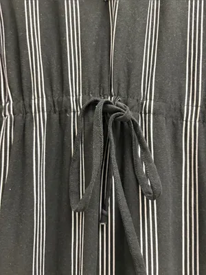 Derek Heart Maternity Black and White Vertical-Stripe Drawstring Dress Small thumbnail 5