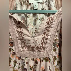 Vintage America Pink Floral Boho Peasant Style Tunic Blouse thumbnail 3