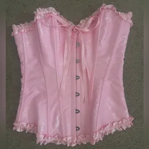 Pink Strapless Corset Top, Bustier Shapewear, Lace Waist Push Up thumbnail 7