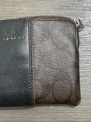 Coach Brown Signature Zip Pouch with Black Center Stripe thumbnail 4