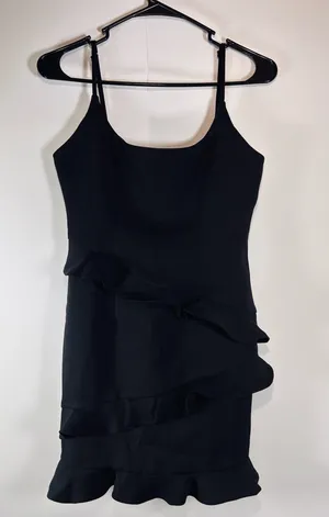 Hello Molly Black Ruffle Bodycon Mini Dress Adjustable Straps Size S thumbnail 1