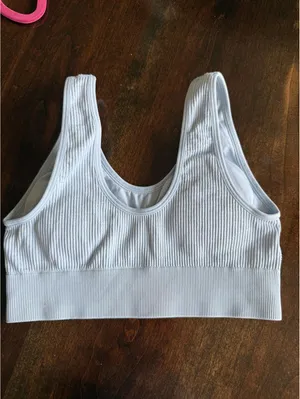 Aerie Ribbed Seamless Bralette Sports Bra Light Blue Gray Soft Stretch thumbnail 5