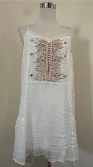 Miss Me White Mini lined summer Dress with Rust Embroidered Front thumbnail 1