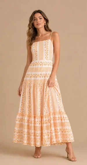 NWT CeCe Embroidered Cotton Maxi Dress White Orange Floral Size 10 thumbnail 1