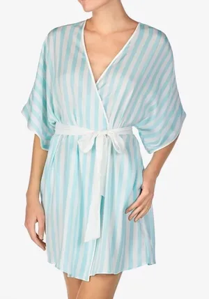 Betsey Johnson Medium Wifey Embroidered Striped‎ Robe Mint Green White Floral thumbnail 1