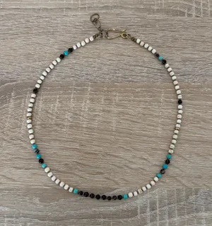 White, Black, and Turquoise Beaded Choker Necklace thumbnail 1