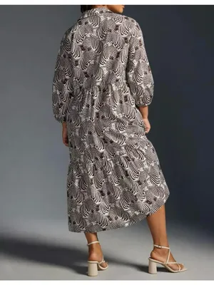 Maeve by Anthropologie | Bettina Tiered Shirt Dress in zebra graphic print thumbnail 13