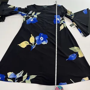 NWT‎ Ralph Lauren Blue Floral Black 3/4 Bell Sleeve Stretch Dress Size 8 thumbnail 10