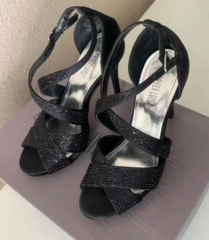 Jennifer Lopez Black Strappy Crystal Accent Heels thumbnail 1