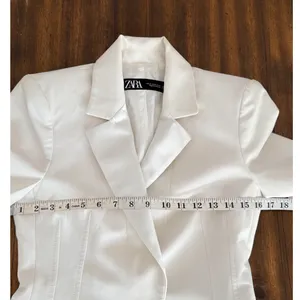 Zara Womens Cream White‎ Satin Lapel Tailored Single Button Blazer XS thumbnail 8