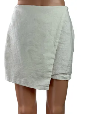 Abercrombie & Fitch Womens White Linen Blend Side Zip Wrap Mini Skirt Skort Sz S thumbnail 1