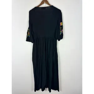 Asos Black Floral Embroidered Midi Dress 8 Button Short Sleeve Dark Cottage Boho thumbnail 2