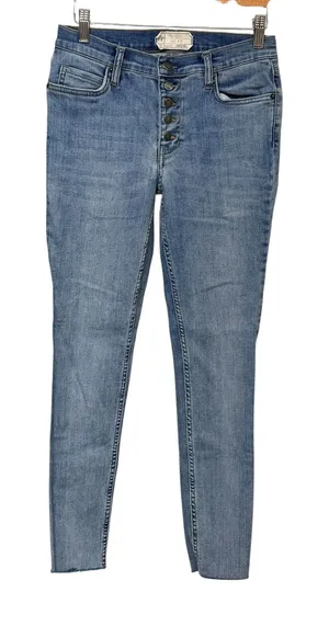Free People Women 27 Light Wash Button Fly Raw Hem Skinny Jeans Blue thumbnail 1