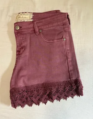 Altar'd State Maroon shorts with boho fringe thumbnail 1