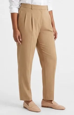 Zara Trouser Pants Womens Medium Brown Viscose Stretch Pleated Business Career thumbnail 1