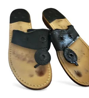 Jack Rogers Heritage black Leather Slip-On Flat Thong Sandals Women's Sz 8 m thumbnail 1