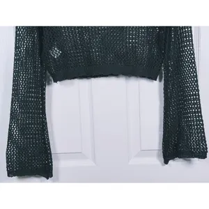 Superdown Whimsigoth Crochet Open Knit Crop Top XS Black Y2K Festival Rave Goth thumbnail 8