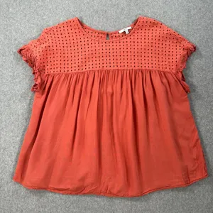 Jodifl Eyelet Cutout Babydoll Blouse Women's Small Orange Short Sleeve Ruffle thumbnail 1
