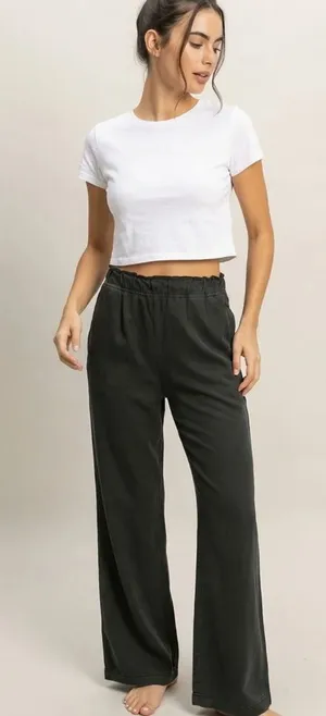 NEW Double Zero Black 100% Cotton Wide Leg Flare Pants – Medium thumbnail 1