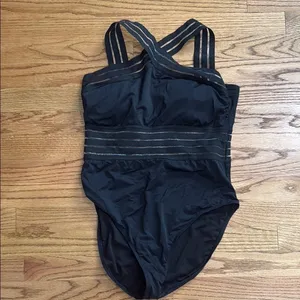 Viral black, one piece bathing suit with crisscross strap size large thumbnail 2