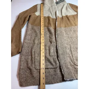 Natural Reflections Womens M Camel Brown Knit‎ Hooded Open Front Cardigan thumbnail 2