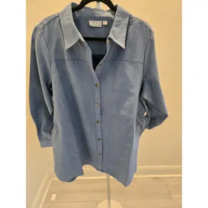 Joan Rivers Womens 1X Blue Faux Suede Button Down Shirt Long Sleeve Shacket Top thumbnail 2