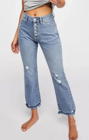 Free People We The Free Dylan High‎ Rise Bootcut Distressed Button Fly Jeans 27 thumbnail 1