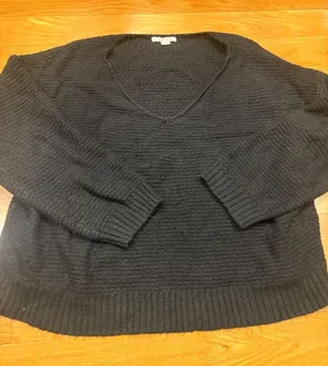 American Eagle Outfitters Black V-Neck Waffle Knit Sweater thumbnail 1