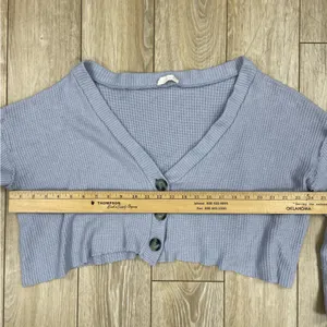 Light Lavender Ribbed Button-Front Cropped Cardigan, large thumbnail 3